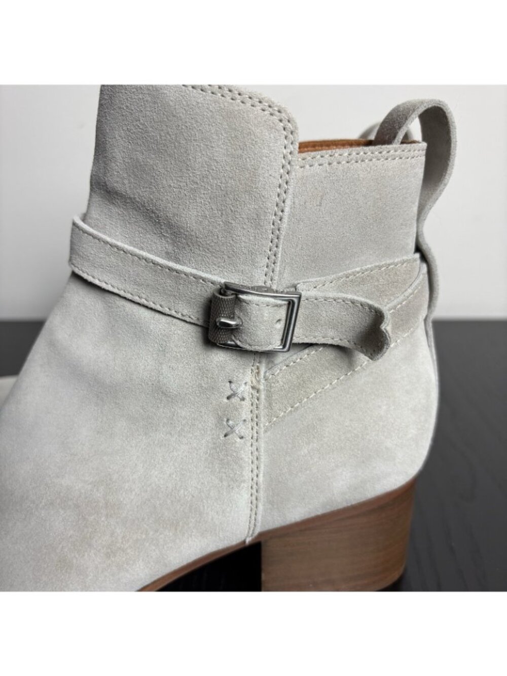 RAG & BONE Womens Size 39 Walker Suede Buckle Booties Light Gray Heeled Boots - Picture 7 of 12